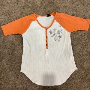 Harley Davidson Orange and White Waffle Knit Top